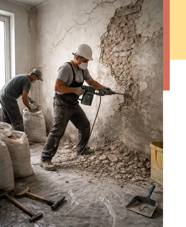 Демонтаж штукатурки со стен в Сарапуле от 7433 руб/м² — быстро и недорого | ОТДЕЛОЧНИК-Срл