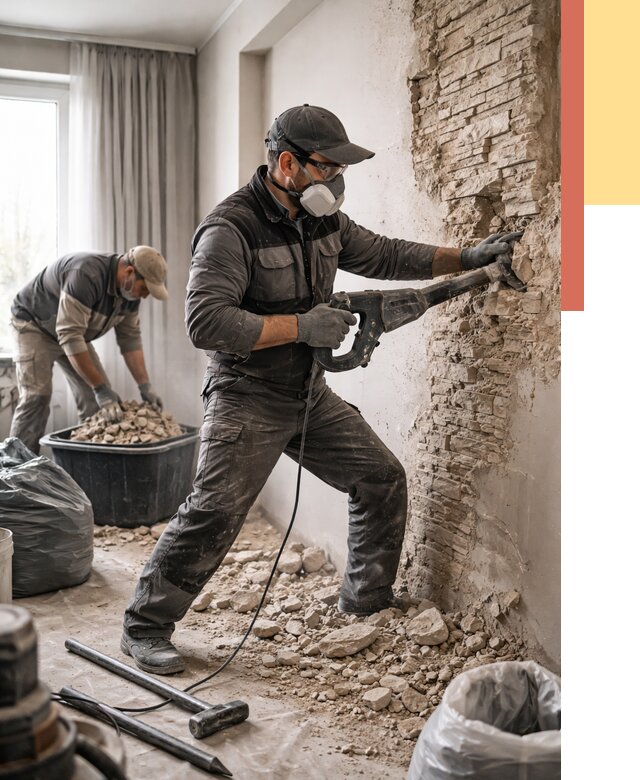 Демонтаж декоративного камня в Сарапуле от 1497 руб/м² — быстро и недорого | ОТДЕЛОЧНИК-Срл