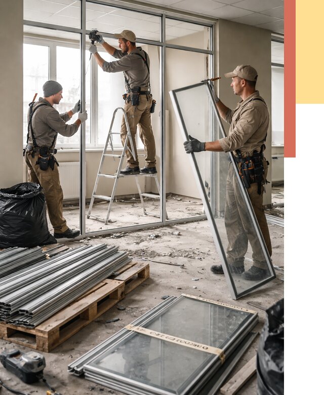 Демонтаж алюминиевых перегородок в Сарапуле от 4336 руб. — быстро и недорого | ОТДЕЛОЧНИК-Срл