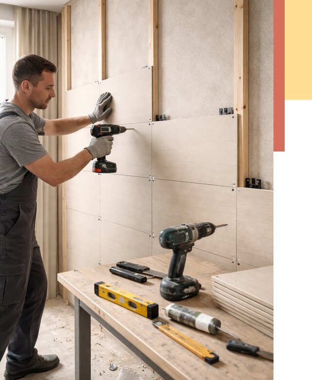 Монтаж МДФ панелей на стены в Сарапуле от 1291 руб. под ключ | ОТДЕЛОЧНИК-Срл