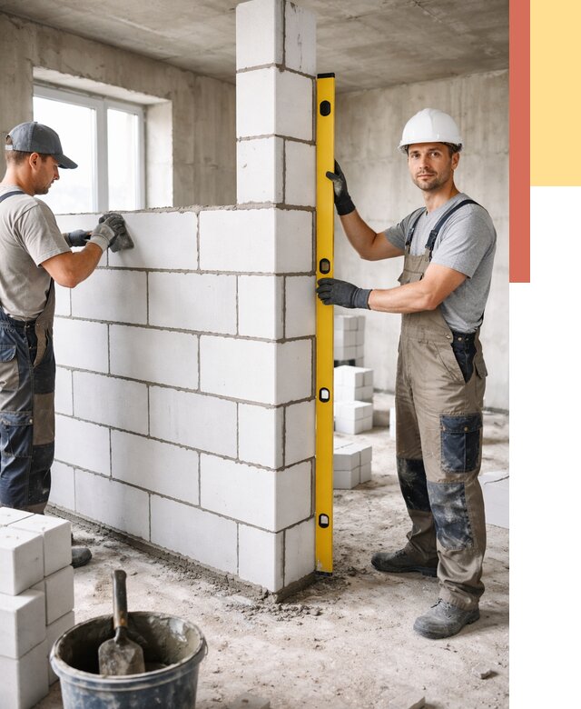 Кладка перегородок из пеноблока в Сарапуле от 1858 руб. под ключ | ОТДЕЛОЧНИК-Срл