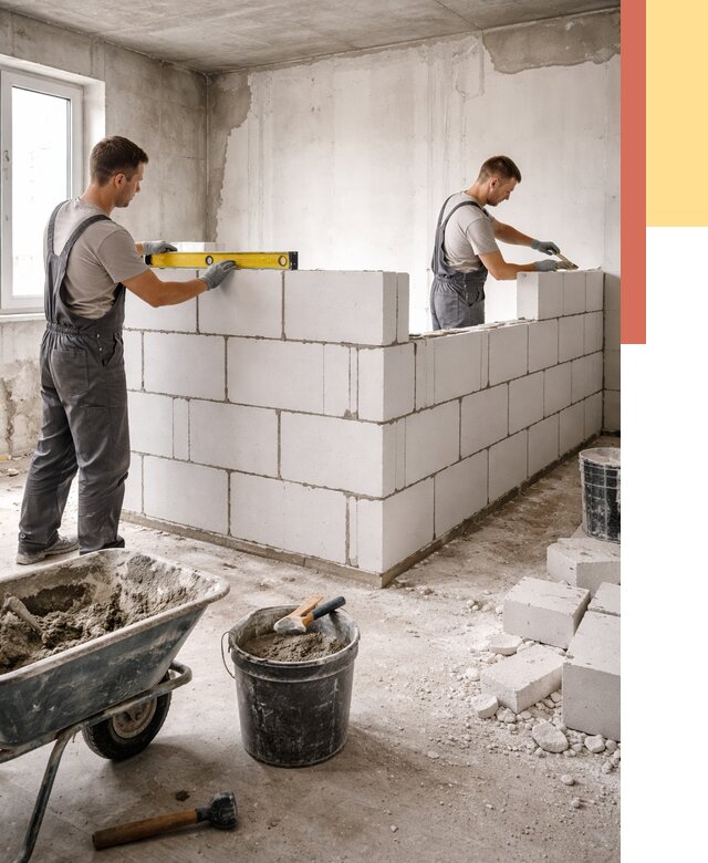 Кладка перегородок из ПГП в Сарапуле от 2581 руб./м2 — монтаж и возведение под ключ | ОТДЕЛОЧНИК-Срл