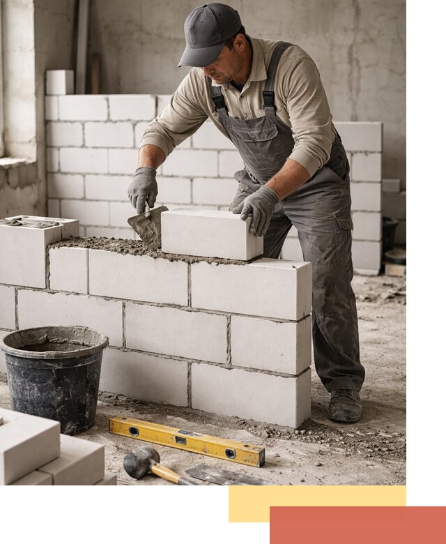 Кладка перегородок из силикатного блока в Сарапуле