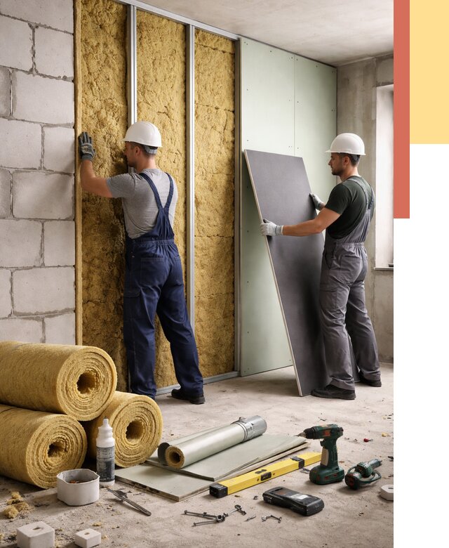 Шумоизоляция перегородок из блоков в Сарапуле от 1910 руб./м² — быстро и недорого | ОТДЕЛОЧНИК-Срл