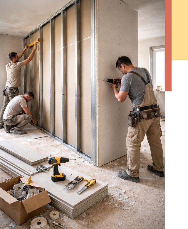 Монтаж однослойной перегородки из гипсокартона в Сарапуле от 671 руб. | ОТДЕЛОЧНИК-Срл