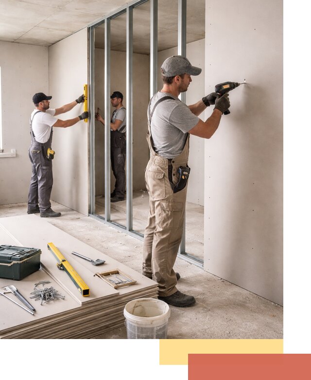 Однослойная перегородка из гипсокартона в Сарапуле под ключ, монтаж и отделка