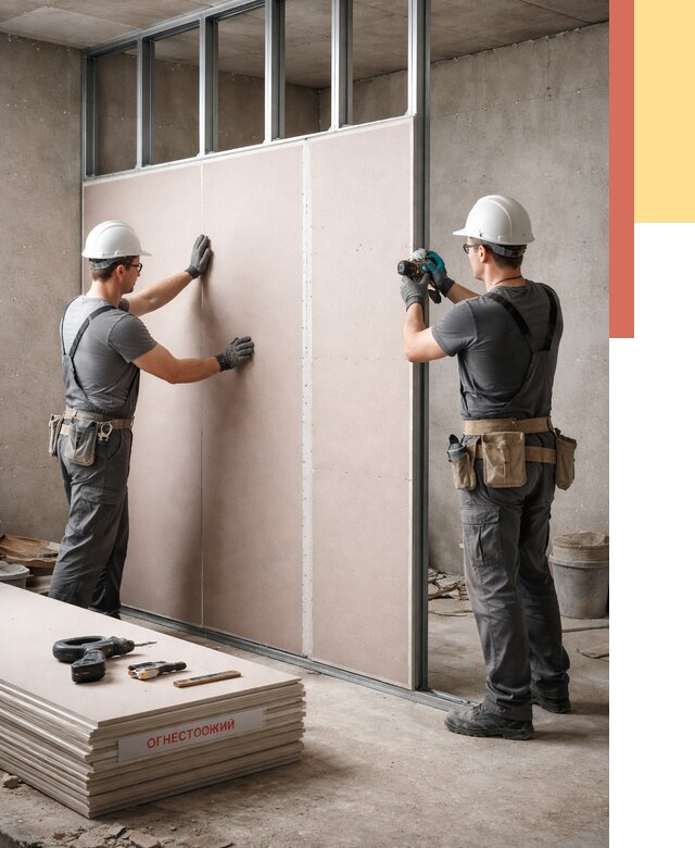 Перегородка из огнестойкого гипсокартона в Сарапуле от 1910 руб. под ключ | ОТДЕЛОЧНИК-Срл