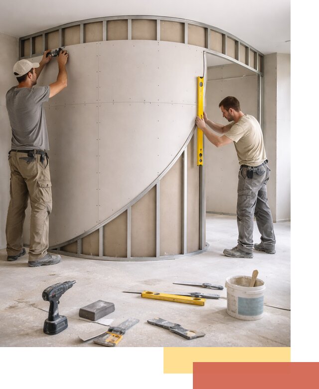 Радиусная перегородка из гипсокартона в Сарапуле под ключ