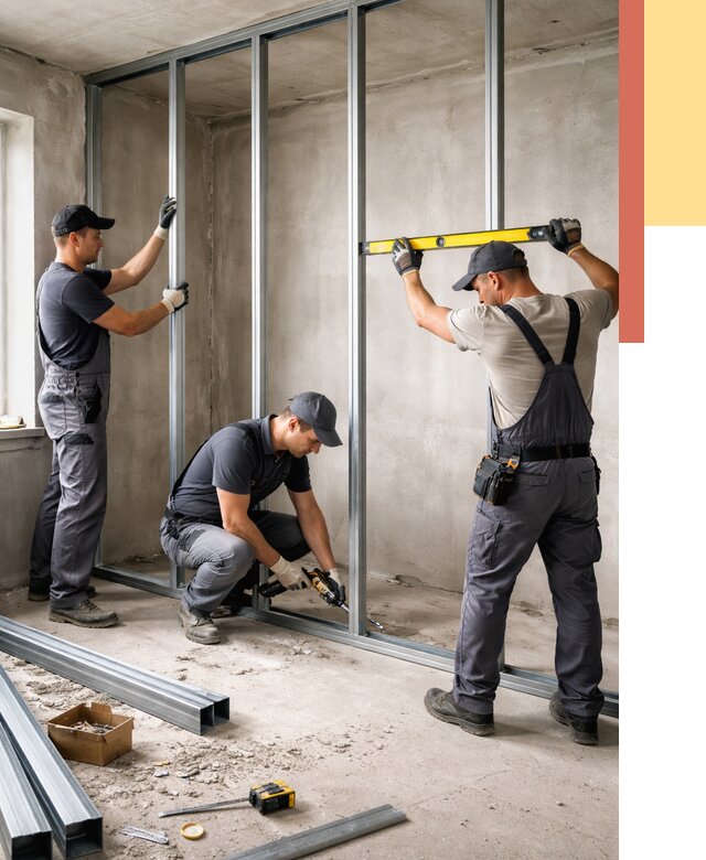 Монтаж каркаса перегородки из профиля в Сарапуле от 774 руб. | ОТДЕЛОЧНИК-Срл