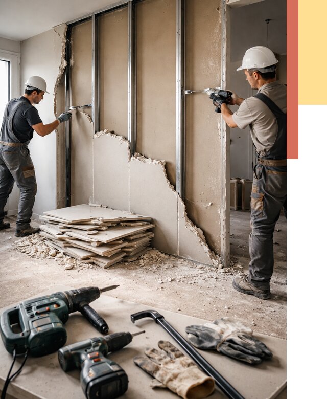 Демонтаж перегородки из гипсокартона в Сарапуле от 1239 руб. быстро и недорого | ОТДЕЛОЧНИК-Срл