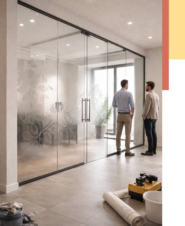 Стеклянные перегородки с рисунком в Сарапуле от 12905 руб. монтаж и нанесение | ОТДЕЛОЧНИК-Срл