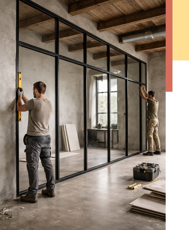 Стеклянные перегородки лофт в Сарапуле от 10840 руб. под ключ | ОТДЕЛОЧНИК-Срл