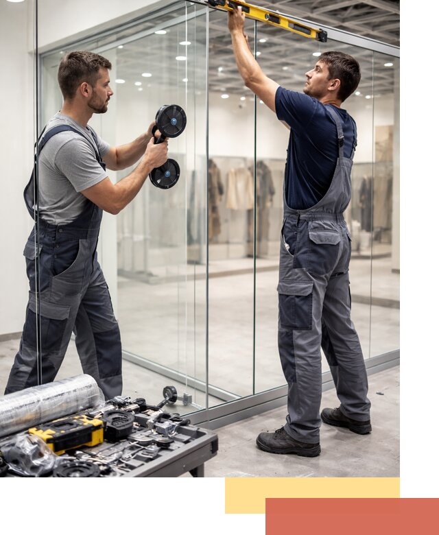 Стеклянные перегородки для магазинов в Сарапуле — монтаж и установка