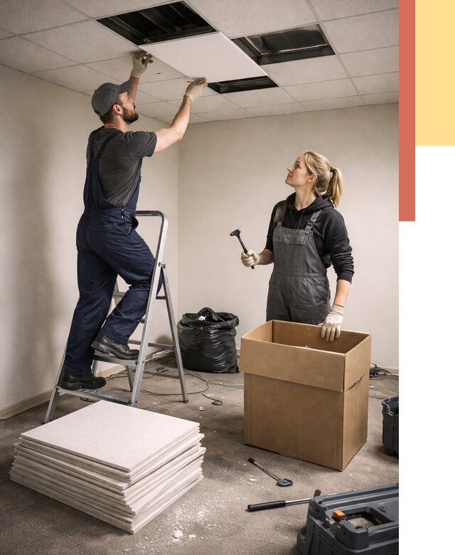 Демонтаж потолочной плитки в Сарапуле от 4646 руб. быстро и недорого | ОТДЕЛОЧНИК-Срл