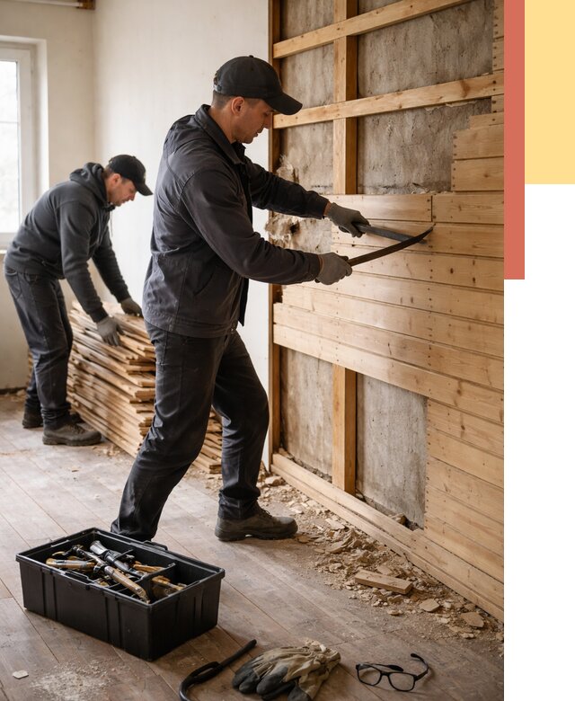 Демонтаж вагонки в Сарапуле от 3923 руб/м2 — быстро и недорого | ОТДЕЛОЧНИК-Срл