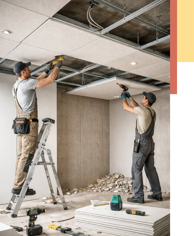 Монтаж акустического потолка в Сарапуле от 6711 руб/м2 — быстро и недорого | ОТДЕЛОЧНИК-Срл