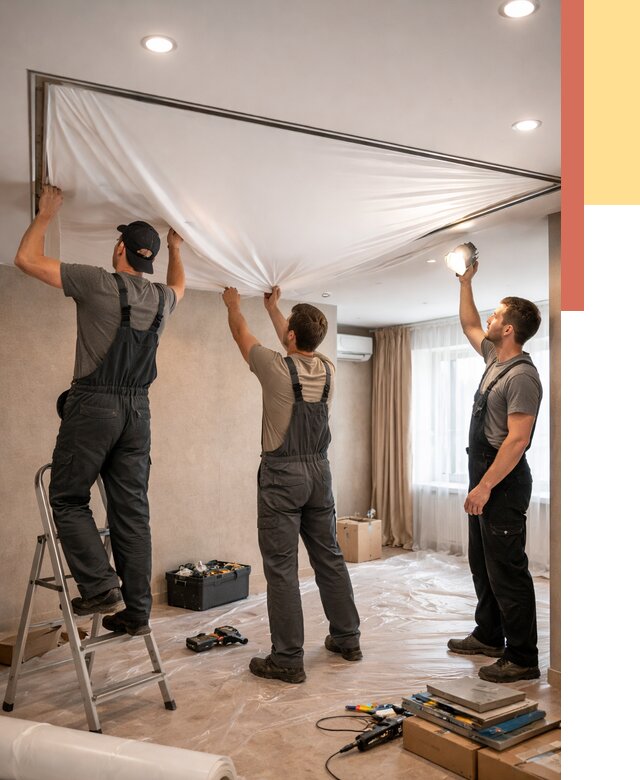 Монтаж ПВХ натяжного потолка в Сарапуле от 3613 руб. под ключ | ОТДЕЛОЧНИК-Срл