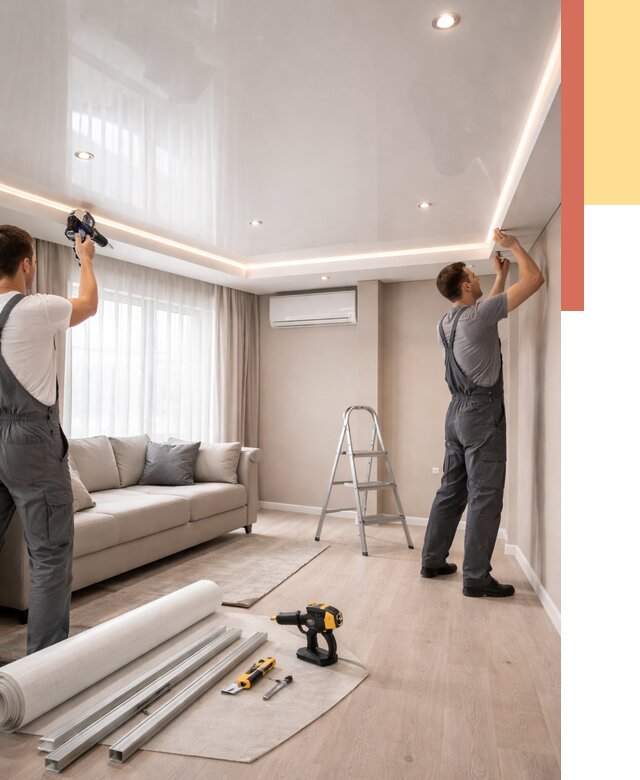 Монтаж глянцевого натяжного потолка в Сарапуле от 774 руб. под ключ | ОТДЕЛОЧНИК-Срл