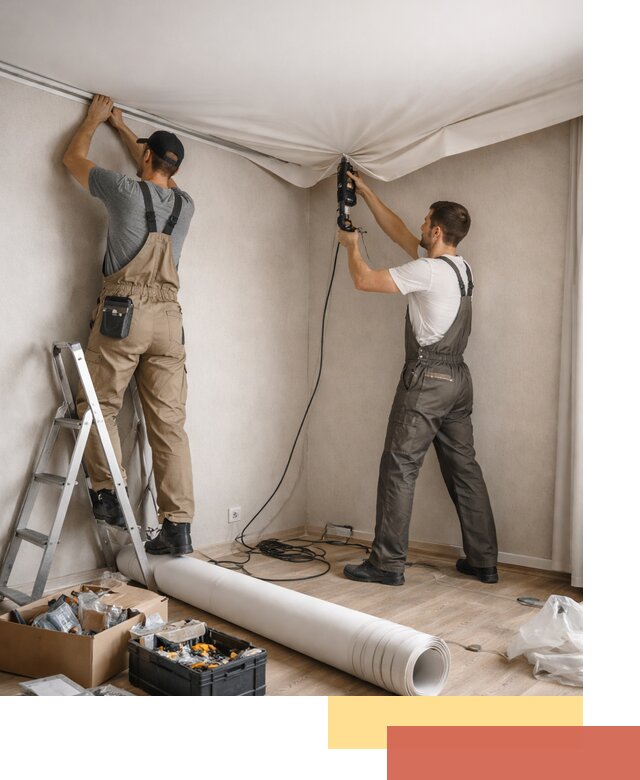 Монтаж цветного натяжного потолка в Сарапуле за один день