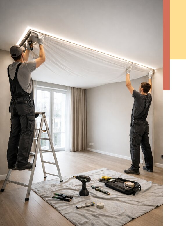 Монтаж парящего натяжного потолка в Сарапуле от 4646 руб. быстро и недорого | ОТДЕЛОЧНИК-Срл