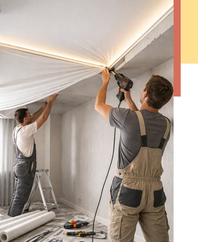 Монтаж натяжного потолка с подсветкой в Сарапуле от 981 руб. | ОТДЕЛОЧНИК-Срл