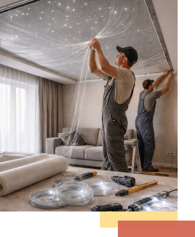 Монтаж натяжного потолка «Звездное небо» в Сарапуле