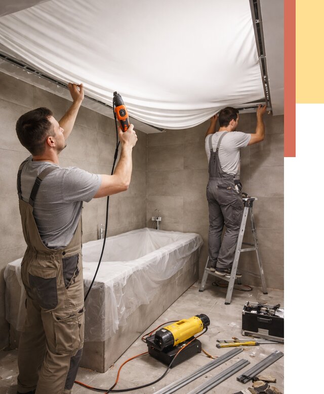 Монтаж натяжного потолка в ванной в Сарапуле от 1239 руб. под ключ | ОТДЕЛОЧНИК-Срл