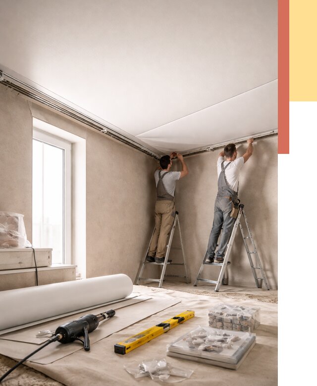 Монтаж натяжного потолка в спальне в Сарапуле от 3923 руб. под ключ | ОТДЕЛОЧНИК-Срл