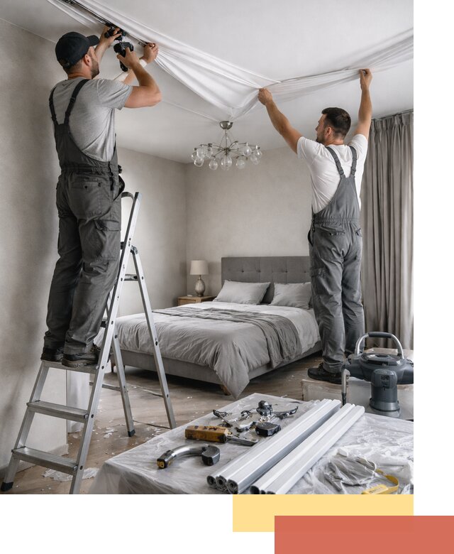 Монтаж натяжного потолка в спальне в Сарапуле