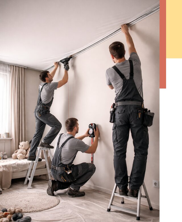 Монтаж натяжного потолка в детской в Сарапуле от 3613 руб. — быстро и недорого | ОТДЕЛОЧНИК-Срл