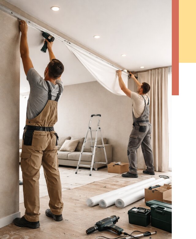 Монтаж натяжного потолка в гостиной в Сарапуле от 568 руб. | ОТДЕЛОЧНИК-Срл