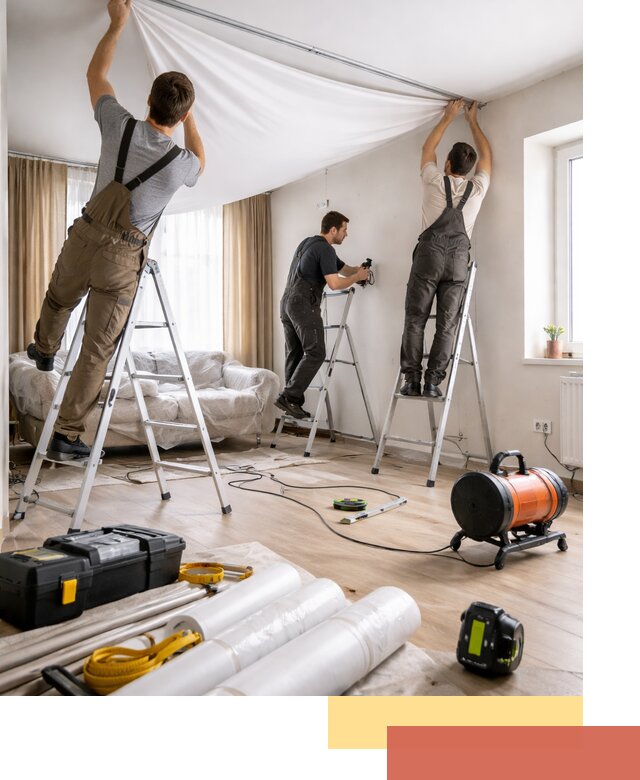 Монтаж натяжного потолка в гостиной в Сарапуле