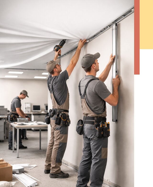 Монтаж натяжного потолка в офисе в Сарапуле от 465 руб/м² — быстро и недорого | ОТДЕЛОЧНИК-Срл