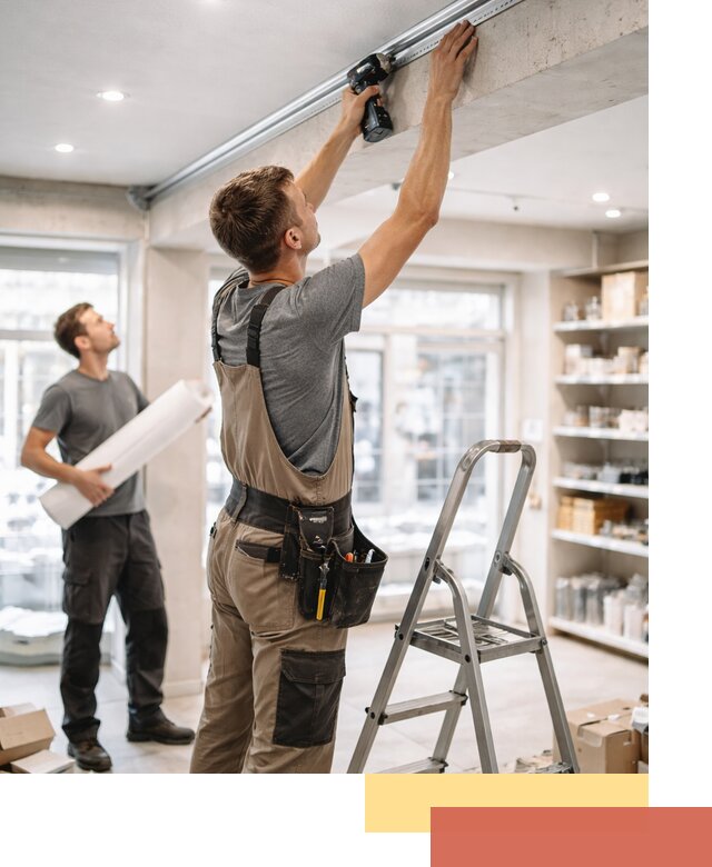 Монтаж натяжных потолков в магазине в Сарапуле