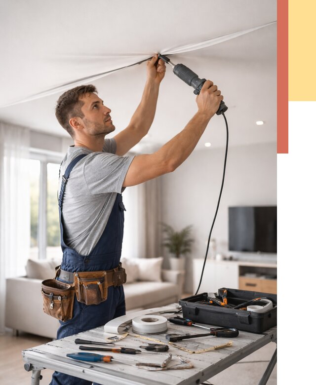 Ремонт натяжных потолков в Сарапуле от 9808 руб. под ключ — ОТДЕЛОЧНИК-Срл