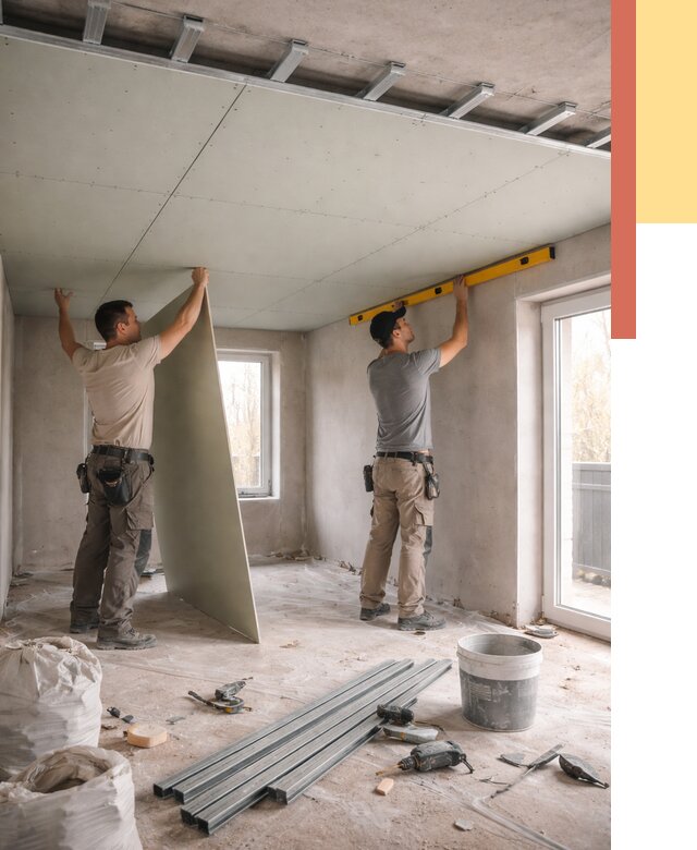 Одноуровневый потолок из гипсокартона в Сарапуле от 774 руб. — монтаж под ключ | ОТДЕЛОЧНИК-Срл