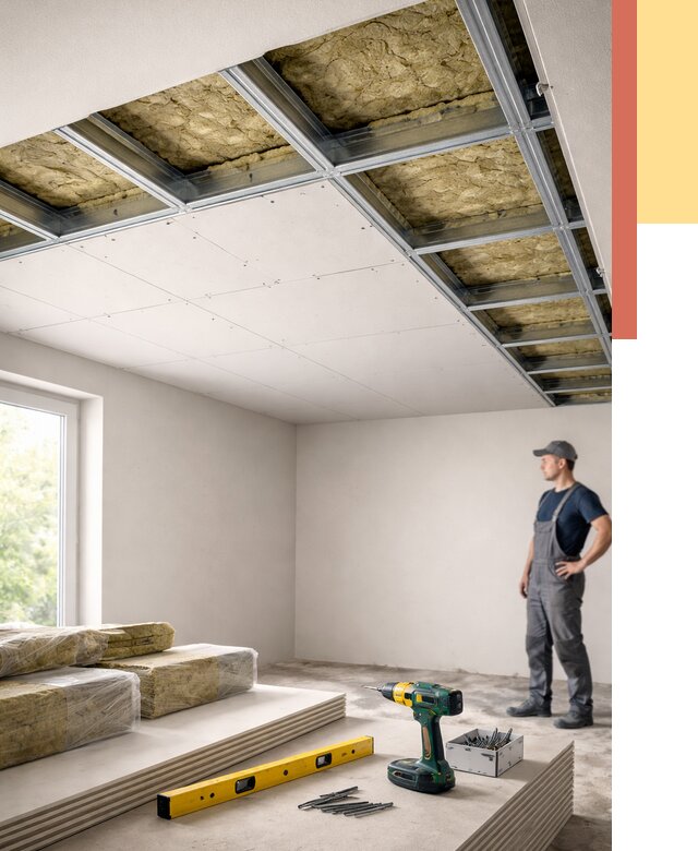 Звукоизоляция потолка ГКЛ в Сарапуле от 981 руб. — монтаж под ключ | ОТДЕЛОЧНИК-Срл