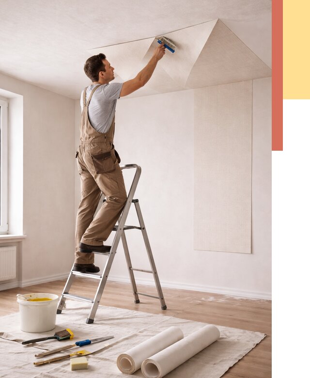 Поклейка обоев на потолок в Сарапуле от 4646 руб. быстро и недорого | ОТДЕЛОЧНИК-Срл